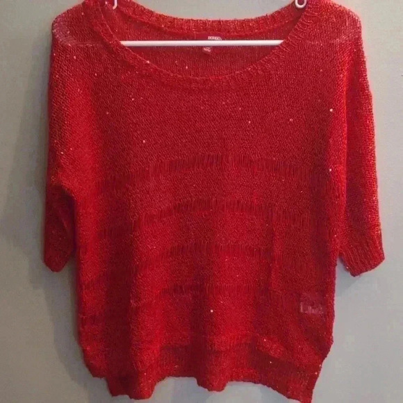 Bongo 1/2 sleeve red sequin top size med - Picture 1 of 5